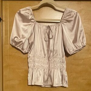Elegant Women's "Peasant"  Satin Blouse - Light Cream